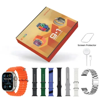 9+1 Z60 ULTRA-2 BIG IPS DISPLAY 49MM 8 STRAP+SCREEN PROTECTOR BT CALLING SMARTWATCH ALWAYS ON DISPLAY WITH FITPRO APP SILVER
