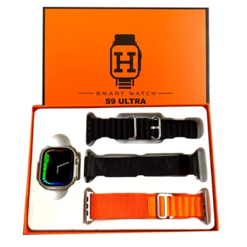 S9 ULTRA 49MM (3 STRAPS) SMART WATCH SERIES 9 WITH Metal Milanese Strap BLUETOOTH VOICE CALL 2.2 INCH HD SCREEN WITH FITPRO APP BLACK